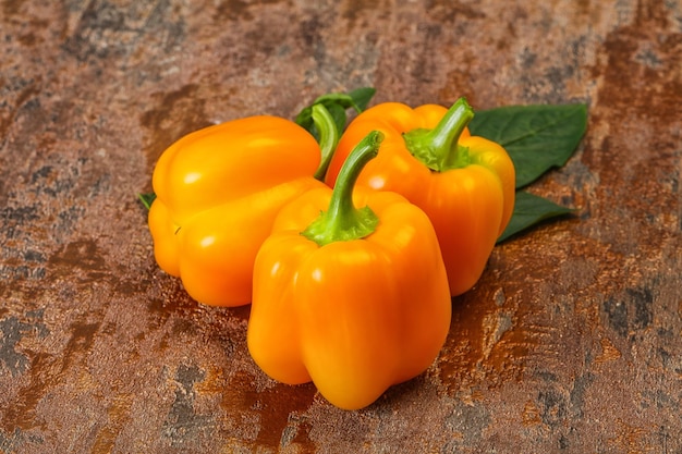 Yellow Bell pepper with leaves