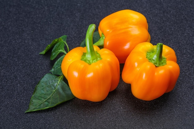 Yellow Bell pepper with leaves