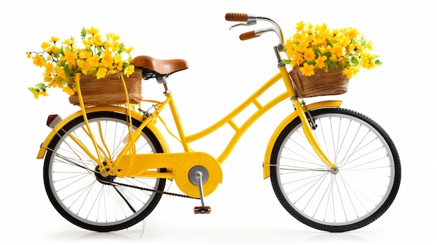 Photo a yellow bicycle with a basket that says  flowers  on it