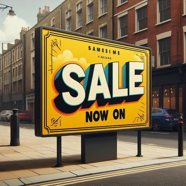 a yellow billboard that says sale now on it