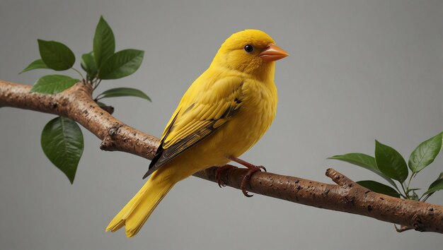 a yellow bird sits on a branch with a tree in the background