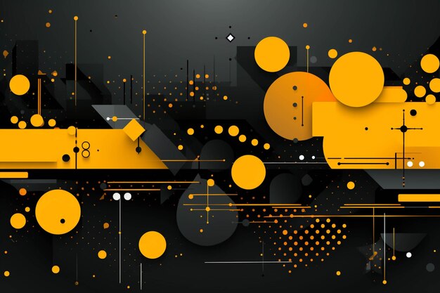 Yellow and black abstract shapes with dots and lines generative ai