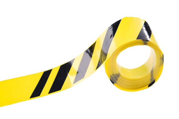 Photo yellow and black caution tape isolated on white background safety warning barrier for construction