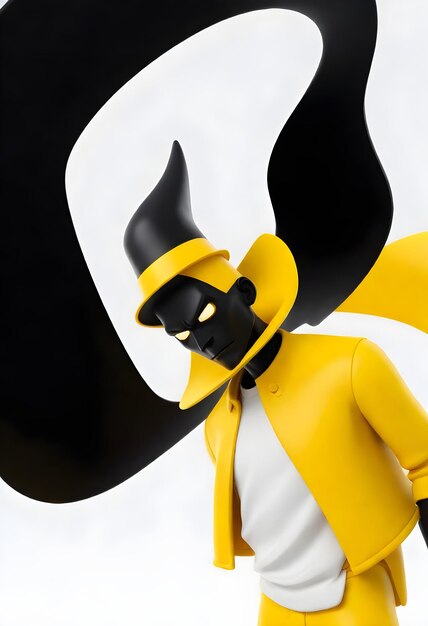 Photo a yellow and black costume with a black hat and a black and white background