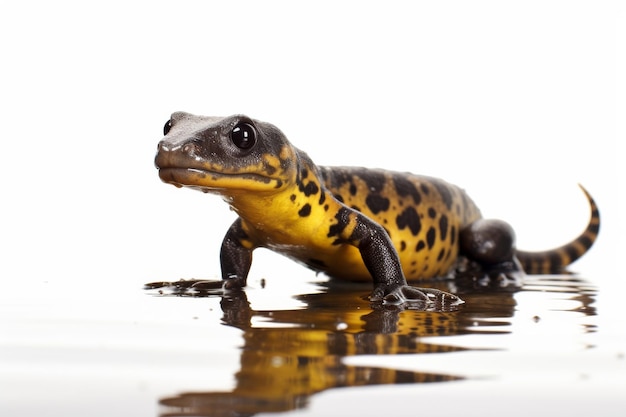 Yellow and Black Frog Sitting on White Surface On a White or Clear Surface PNG Transparent Background