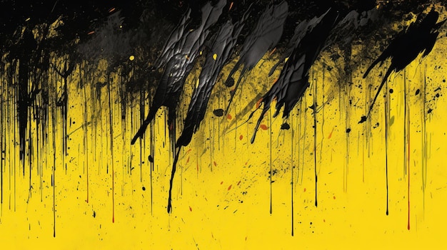 Yellow and black grunge brush splash stroke watercolor painting Ink splatter background