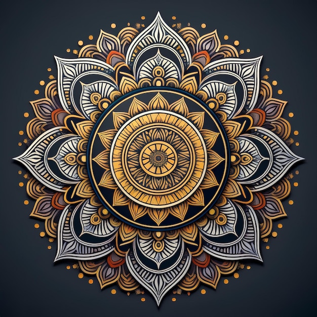 Photo a yellow and black mandala with a yellow circle that says  sun