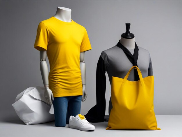 Photo a yellow and black shirt with a black strap that says quot t shirt quot