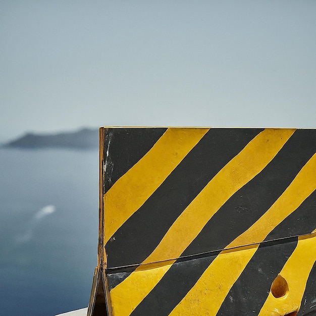 Photo a yellow and black sign that says quot caution quot is in front of a mountain