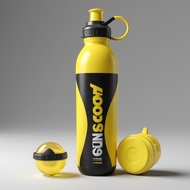 Yellow And Black Sport Water Bottle Mockup 3D Rendering generative ai