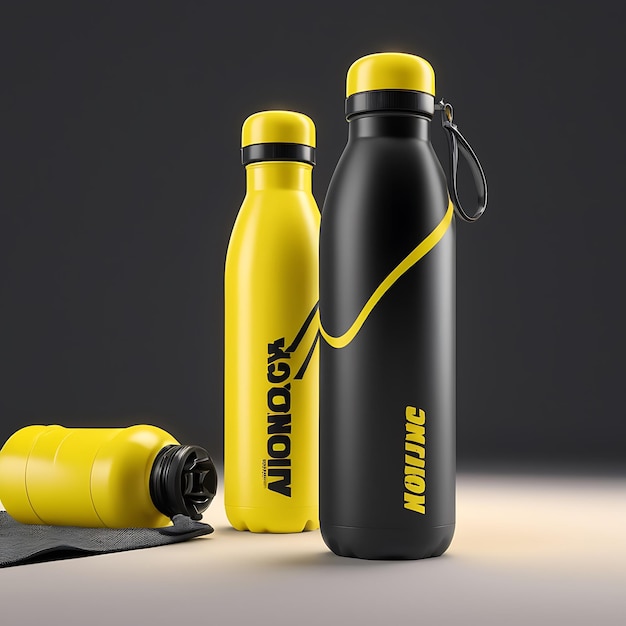 Yellow And Black Sports Water Bottle Mockup