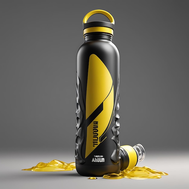 Photo yellow and black sports water bottle mockup