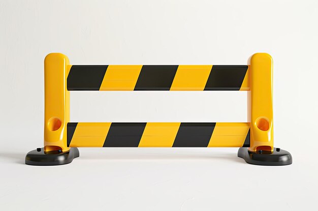 Photo yellow and black traffic barricade on white background