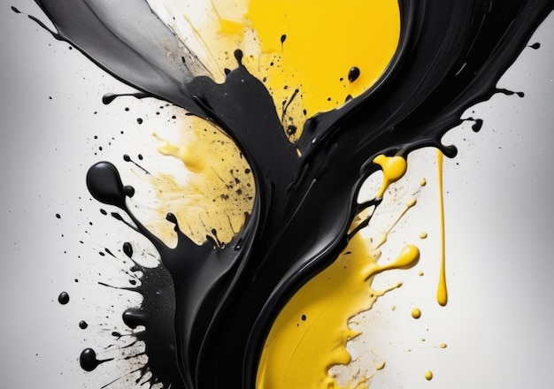 Yellow and Black water splash color on White abstract background