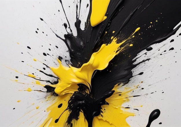 Yellow and Black water splash color on White abstract background