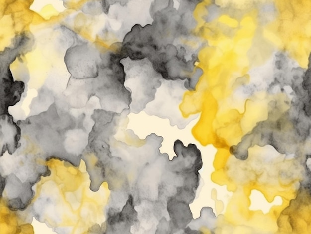 A yellow and black watercolor painting with a yellow and black paint splashes.