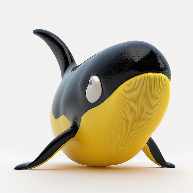 A yellow and black whale with a black nose