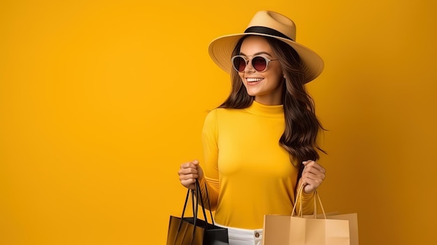 Yellow Bliss Stylish Woman and Shopping Bags