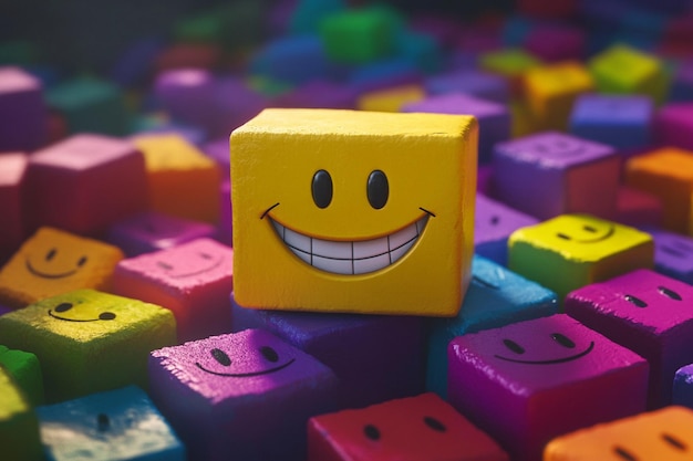 a yellow block with a smiley face on it