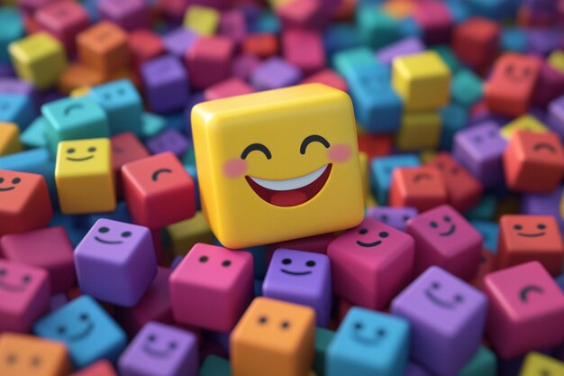 a yellow block with a smiley face and a smile on it