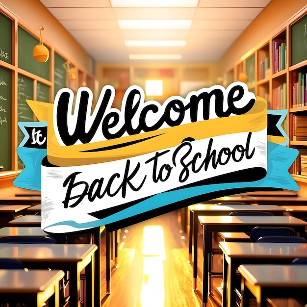 a yellow and blue banner that says welcome back to school