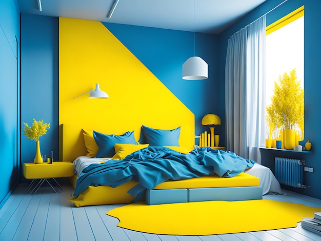 Yellow and blue bedroomAi generation