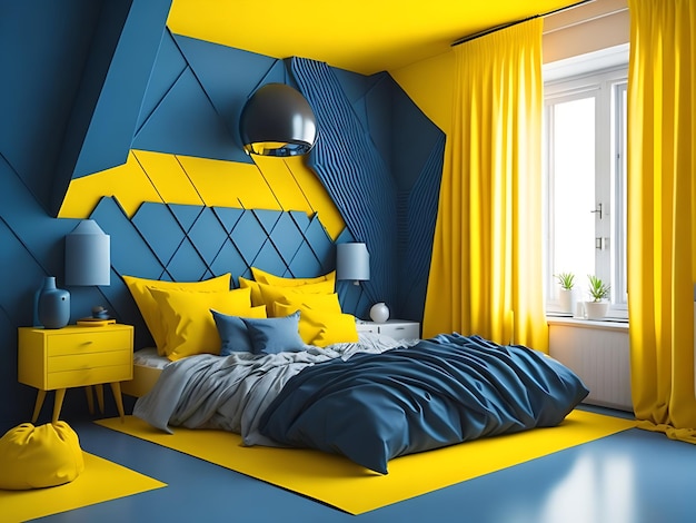 Yellow and blue bedroomAi generation