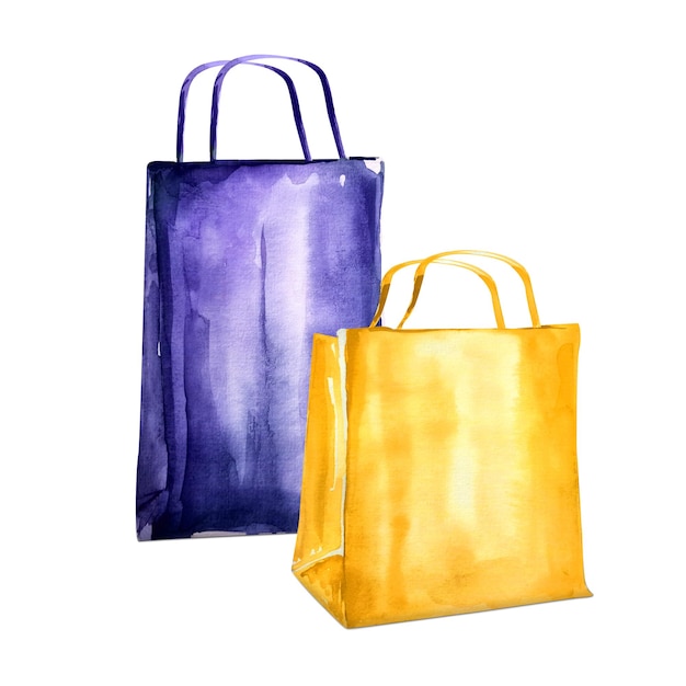 Yellow and blue package watercolor illustration