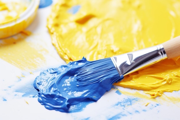 Photo yellow and blue paint with brush marks