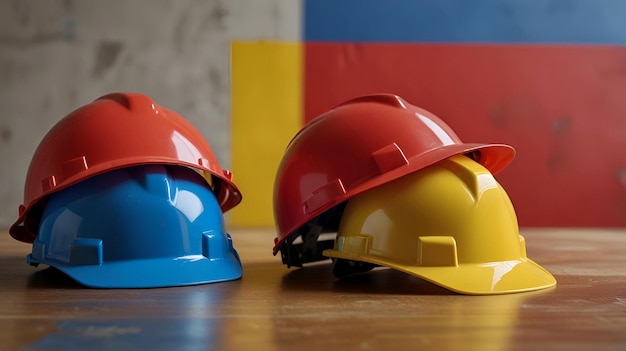 Yellow And Blue safety Helmet backgrounds Ai generative