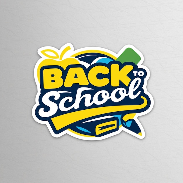 a yellow and blue sticker that says back to school