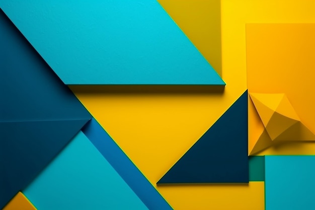 A yellow and blue triangle background with a blue triangle pattern.