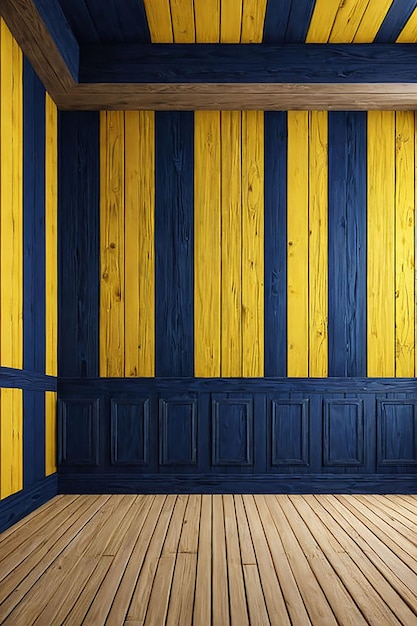 a yellow and blue wall with a blue and yellow stripe