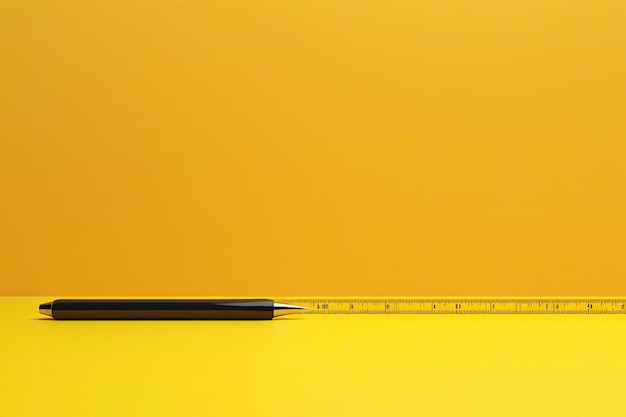 Photo a yellow board with a yellow background with a yellow ruler and a black pen on it