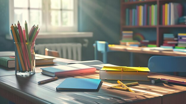 Photo a yellow book with a yellow spine sits on a table with books on it