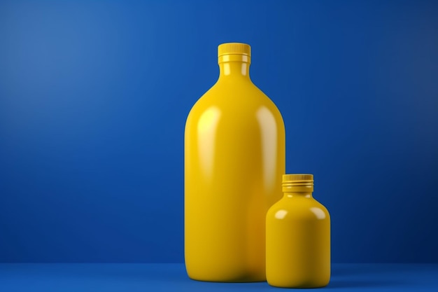 A yellow bottle with a small bottle next to it