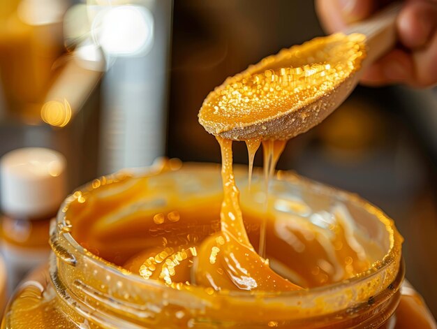 Yellow bowl filled with sweet honey ready for dipping