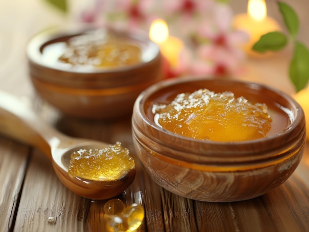 Yellow bowl filled with sweet honey ready for dipping