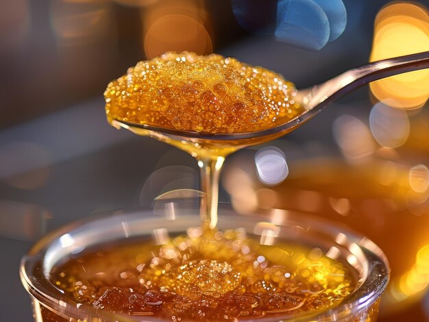 Yellow bowl filled with sweet honey ready for dipping