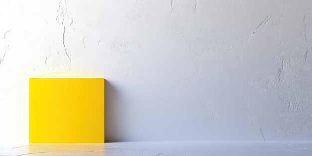 a yellow box against a white wall with a white wall behind it