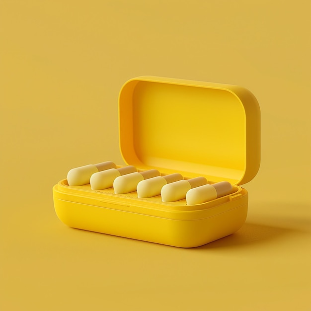 a yellow box of pills with a yellow box that says pill