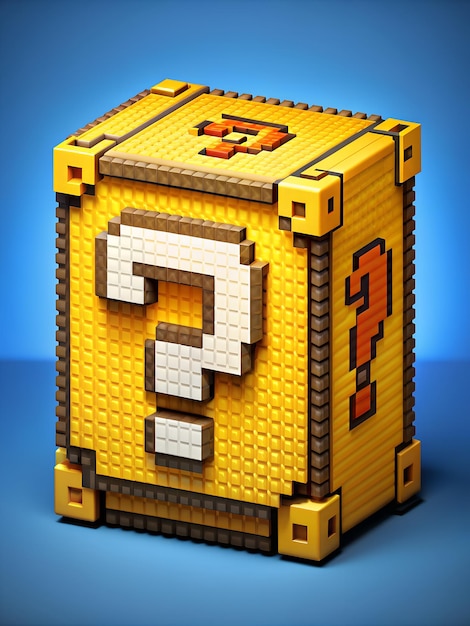 a yellow box with a question mark on it and a question mark on the top