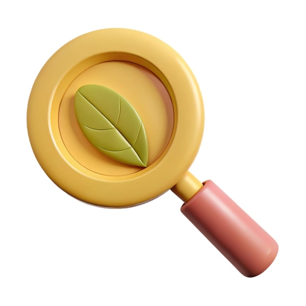 a yellow and brown magnifying glass with a leaf on it