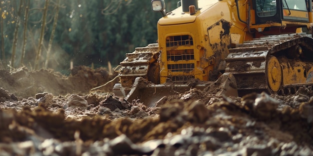 Yellow bulldozer on construction site