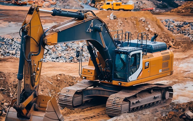 Photo a yellow bulldozer is in the dirt and is in the dirt