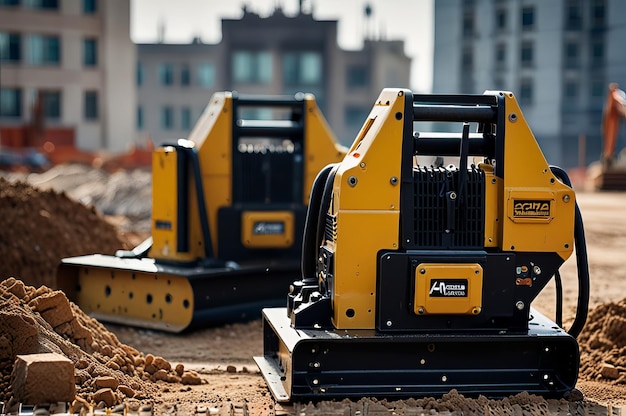 Photo a yellow bulldozer is sitting in the dirt