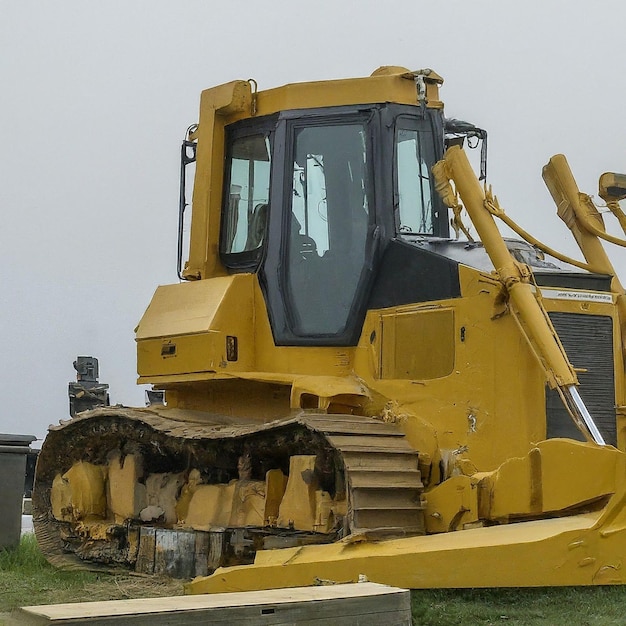 Photo a yellow bulldozer is sitting in the grass