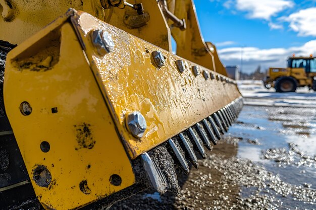 Photo a yellow bulldozer is sitting on the ground with the number 3 on it