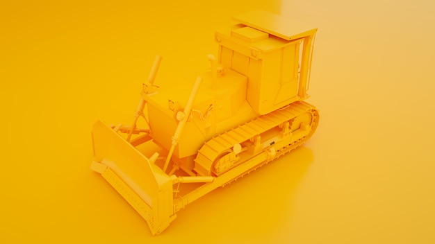 Yellow bulldozer. Minimal idea concept. 3d illustration.