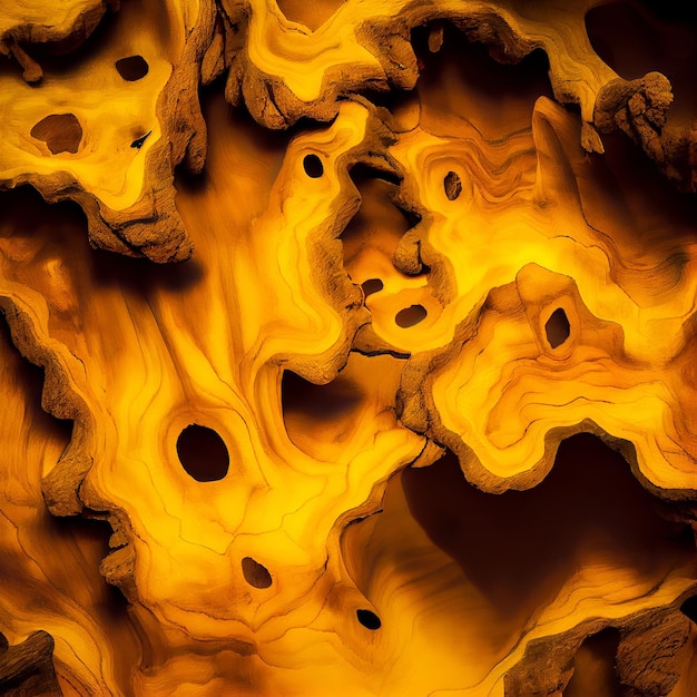 Yellow burl wood surface abstract background